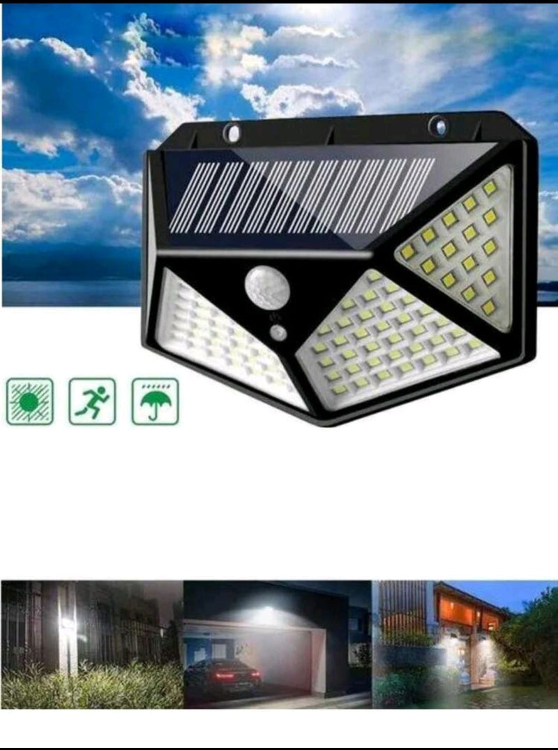 kit "2" luminaria solar parede 100% led senso de presenca 3 funcoes