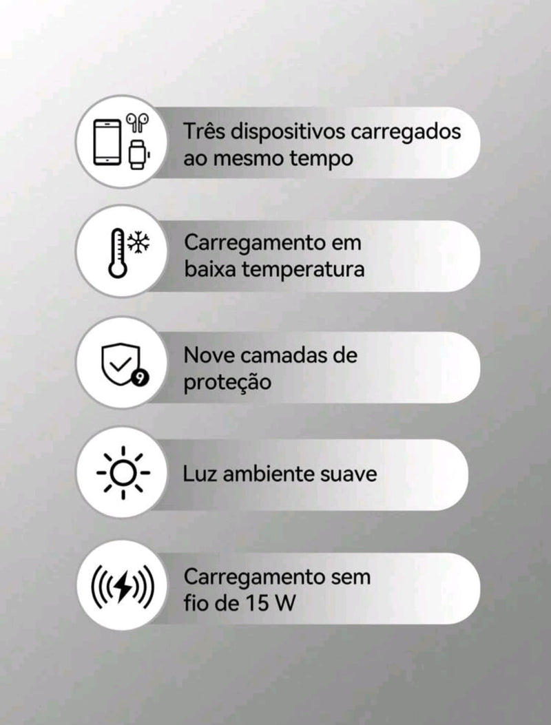 Carregador 3 em 1 Dobrável para Todos os Seus Dispositivos!  Celular, Fone, Relogio