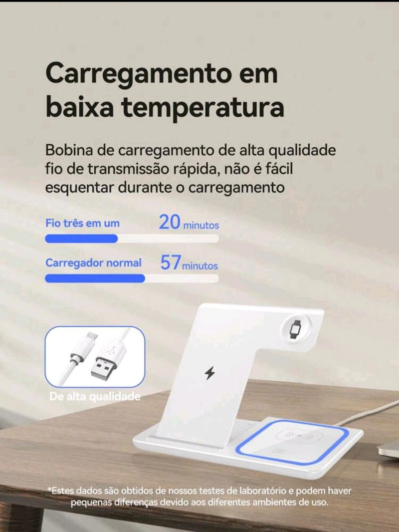 Carregador 3 em 1 Dobrável para Todos os Seus Dispositivos!  Celular, Fone, Relogio