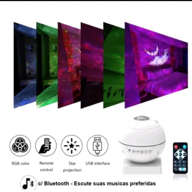 ✨ Projetor Abajur Luminária Galáxia &amp; Onda do Mar com Música Bluetooth ✨