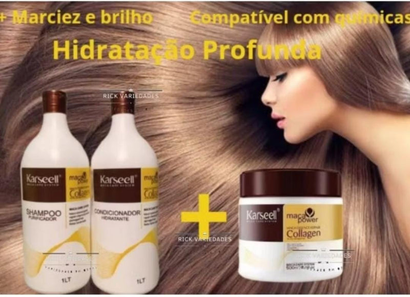 KIT MASCARA KARSEELL COLRGENO ORIGINAL + SHAMPOO E CONDICIONADO KARSEELL ORIGINAL